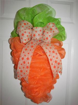 Easter Carrot Deco Mesh Wreath with Burlap Orange Polk-A-Dot Bow