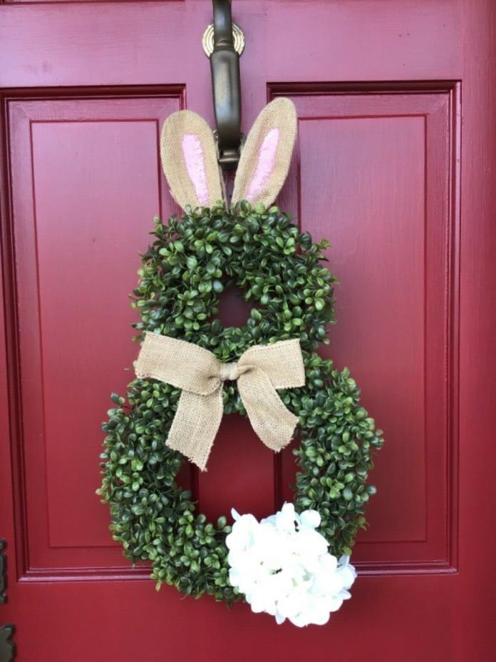 Adorabe Puffytail Easter Bunny Door Decoration Burlap Ears & Bow Hydrangea Tail