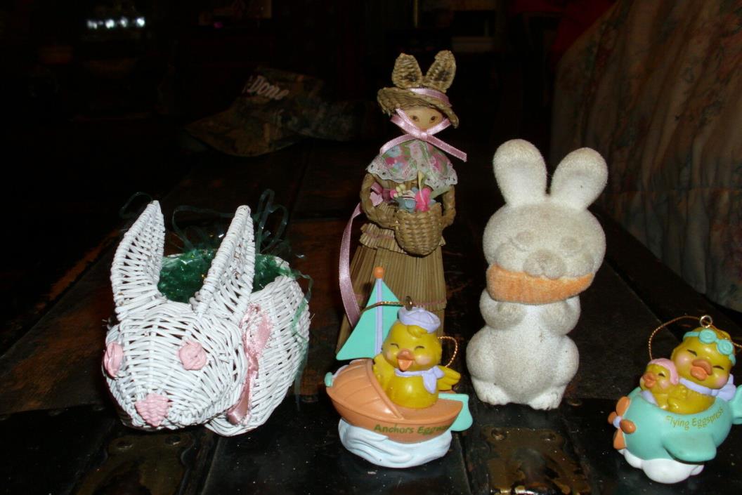 lot of Avon Easter decorations/collectibles wicker bunny,velvet white bunny bott