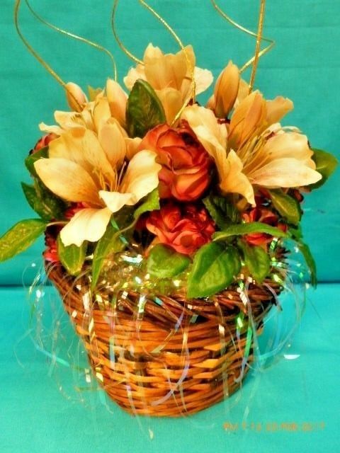 EASTER SPRING MAUVE BURGUNDY GOLD FLORAL ARRANGEMENT DECORATION CENTERPIECE