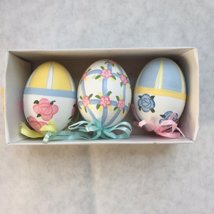 Set of 3 Painted Real Eggs, floral - 2 sets avail., Easter / spring ornament