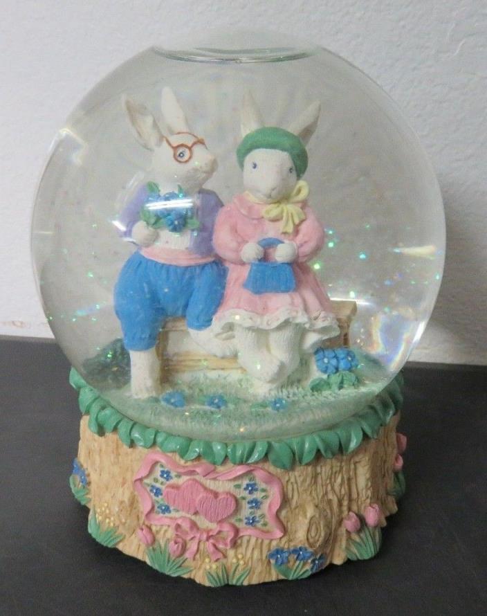 Bench Bunny Snow Globe Easter Valentines Bench 7.5