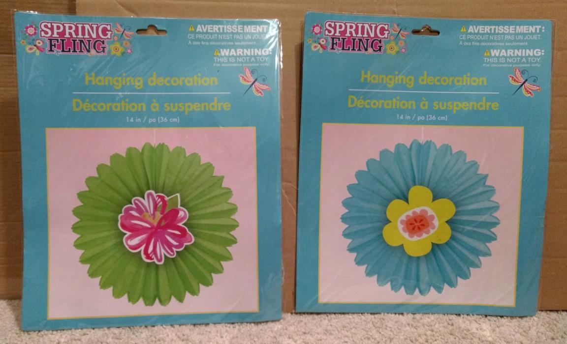 x2 Hanging/Wall Flower Decoration-Cardboard/Crepe Paper/Spring-Blue/Green-School