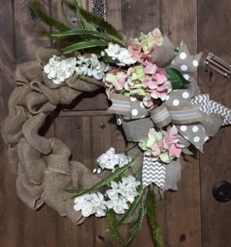 Welcome Door Wreath Big Beautiful Floral Burlap Year Round With Hydrangeas