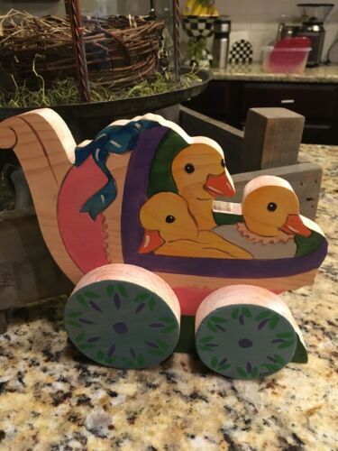 Vintage NADI Wooden Easter/Spring Duck/Carriage Hand Painted