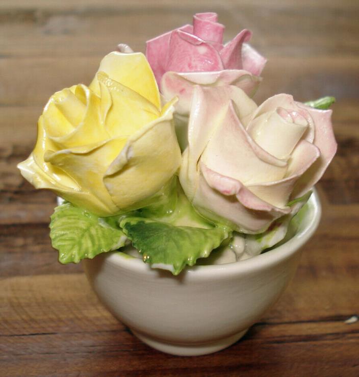 Coalport Made in England bone china miniature roses arrangement in white bowl