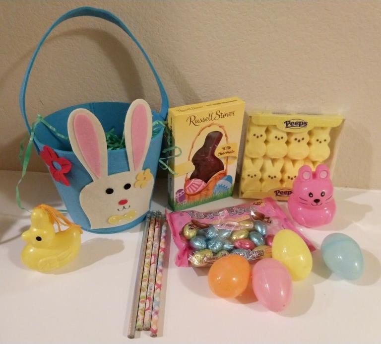 Filled Easter Basket for children - includes candy, bubbles, pencils, eggs