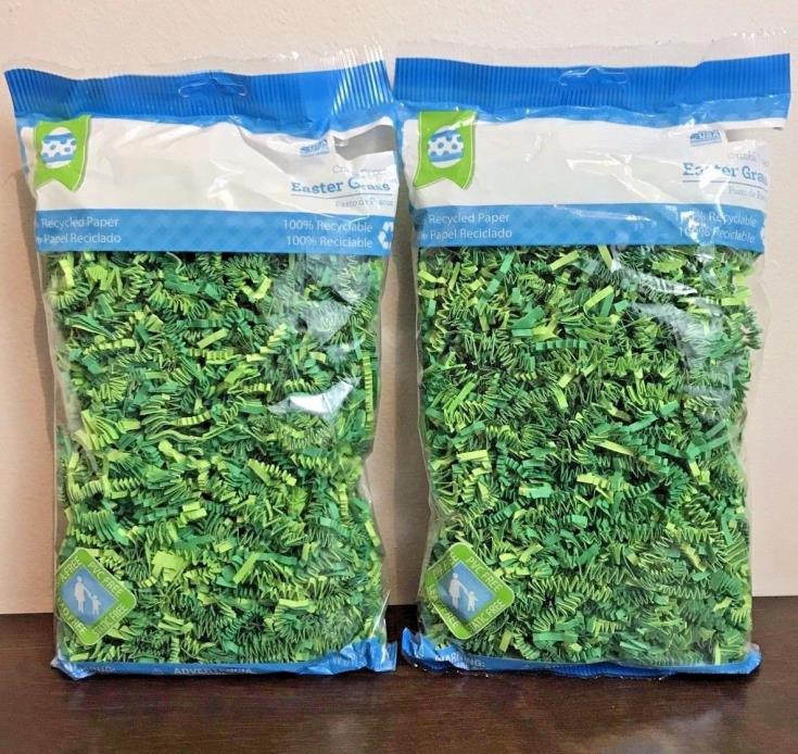 Green Easter Grass Lot of 2 Big Bags Neon Lime Crinkle Paper Confetti 3oz Each