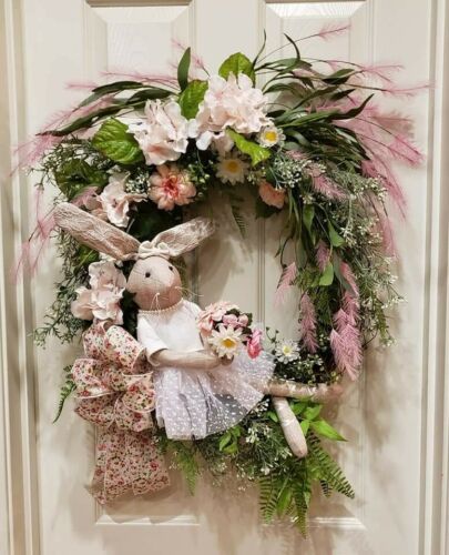 Elegant Easter wreath, Easter Bunny wreath, Spring Floral wreath, Bunny decor