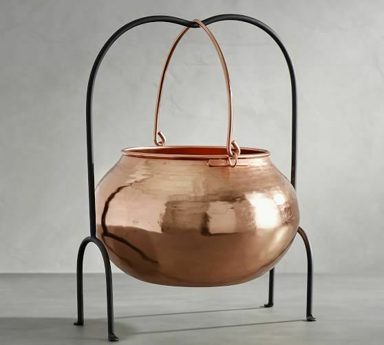 Pottery Barn COPPER CANDY CAULDRON-NEW IN ORIGINAL BOX~LARGE W/ STAND