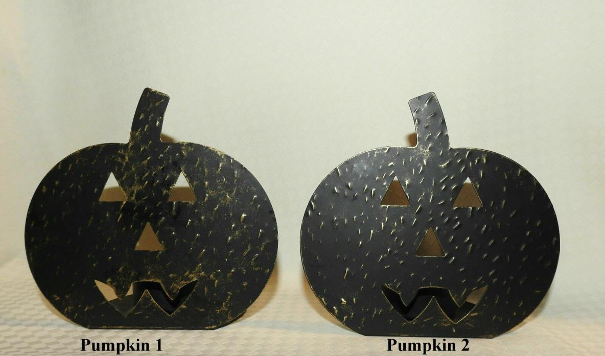 Vintage Metal Halloween Jack O Lantern Pumpkin Votive Tealight Candle Holder