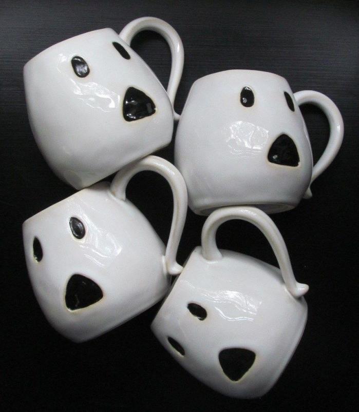 Pottery Barn ~GHOST~ Figural Coffee MUG ~HALLOWEEN~ Set of 4, NEW