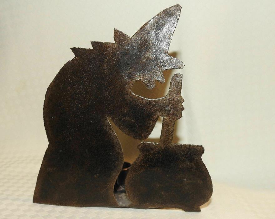 Vintage Metal Halloween Witch and Caludron Taper Candlestick Candle Holder