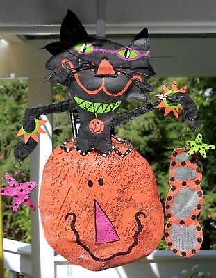 Halloween Peri Woltjer Black Cat in Pumpkin Silvestri Screenings Door Hanger NWT