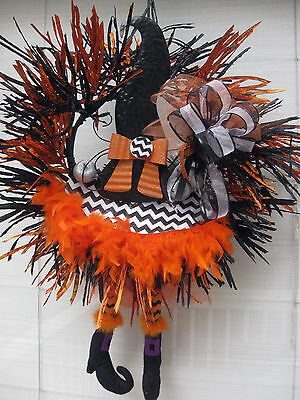 Halloween Wreath Black Orange Witch's Hat Shoes Boots Feathers Pumpkins 30