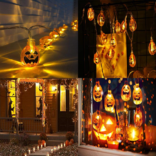 Halloween Pumpkin String Lights 3.9 Ft W 10 Leds Battery Powered Jack O Lantern