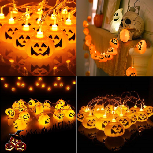 LED Fairy String Lights Battery Powered Pumpkin Halloween Lanterns W 10 Warm WHI