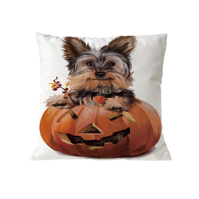 Yorkie Dog Pumpkin Pillow Cover Halloween Case Pull Plush Polyester 17x17 Puppy