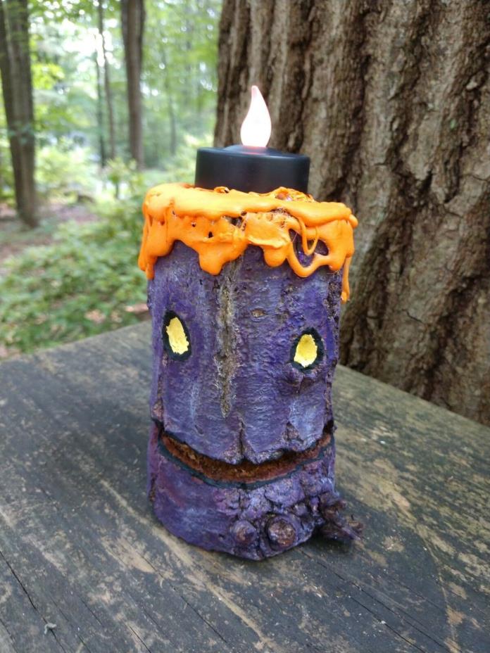 Halloween Spooky Scary Monster Candle Wood Spirit Carving