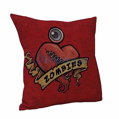 Zombie Halloween Pillow Cover Case I Heart Linen Cotton 17 x 17 Zombies