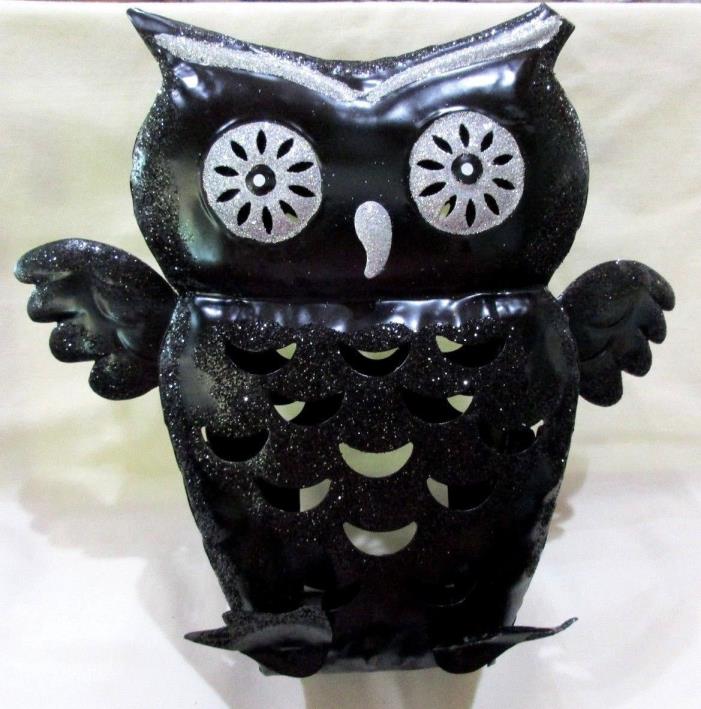 Black Metal Owl w/ Silver Glitter Tealight Candle Holder Kohl's Halloween Decor