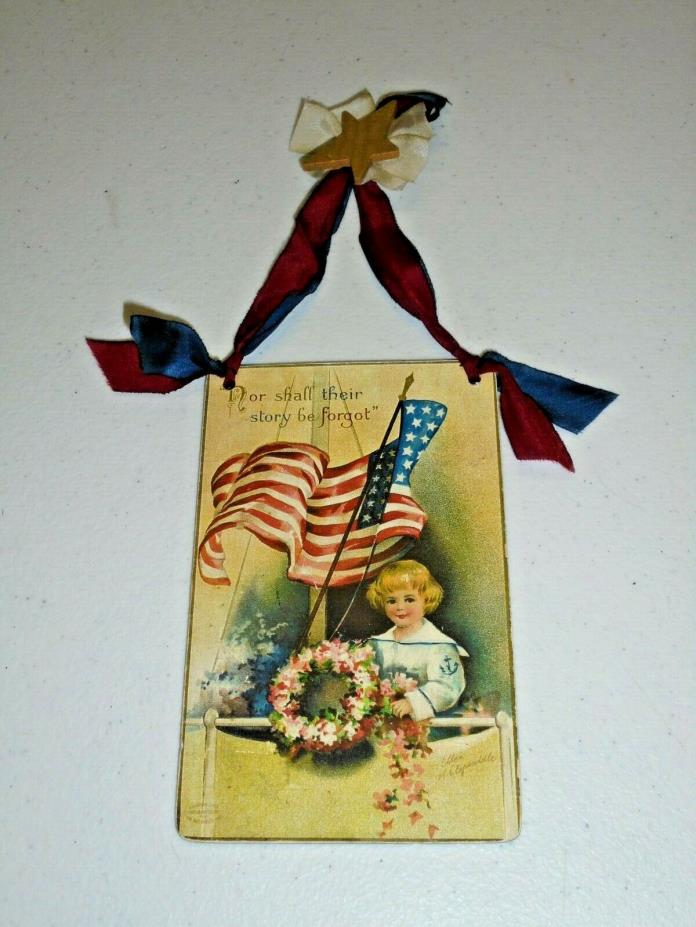 Reproduction Victorian USA Patriotic Ornament Card July 4th Decor Sign