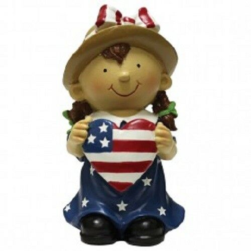 NEW!! Primitive Country Resin Patriotic AMERICANA GIRL Figurine Shelf Sitter