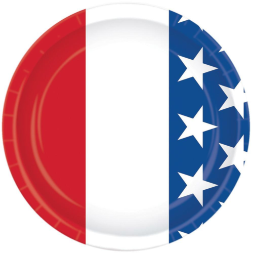 American Flag Star 7 Inch Plates -Set of 8 Patriotic Themed Disposable Plates