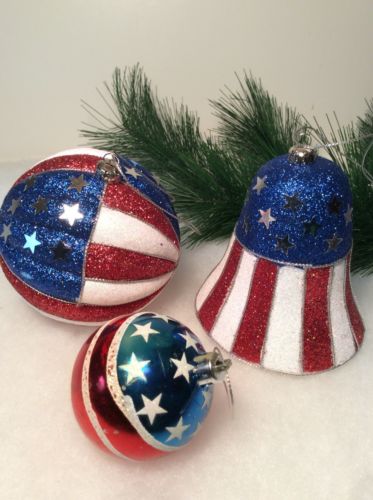Patriotic Ornament Stars & Stripes RED WHITE BLUE Large Bell & Ball Foam Plastic