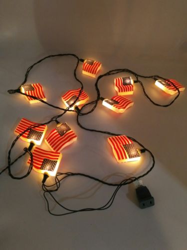 4th of July ~ 10 USA American Flag String Party Lights Set ~ Red / White / Blue