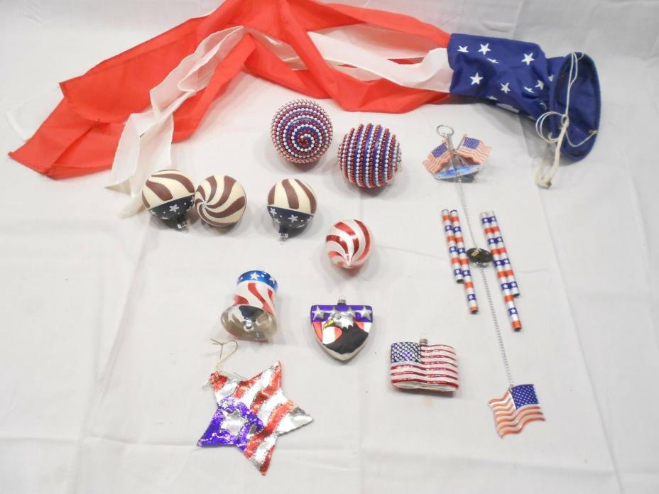 PATRIOTIC, INDEPENDECE DAY, WIND SOCK, ORNAMENTS, WIND CHIME, RED, WHITE & BLUE