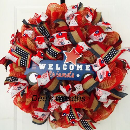 Americana Patriotic Welcome Friends Truck Wreath