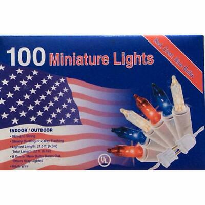 100 RED WHITE BLUE Lights Minature July 4th Christmas Mini Indoor / Outdoor Home
