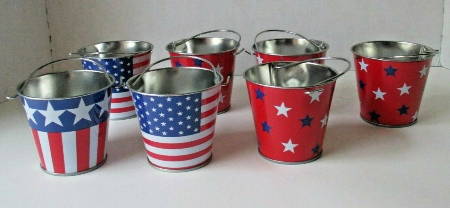 Lot of 7 Patriotic Flag Stars and Stripes red white blue New metal buckets NWOT
