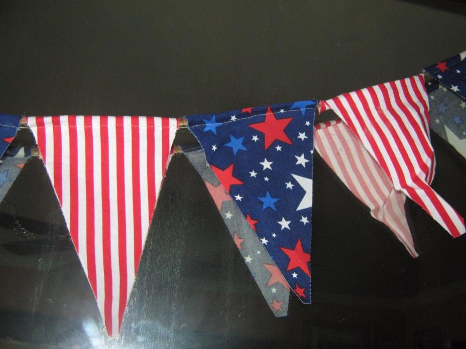 Patriotic Red White Blue Decor American Pennant Garland Banner Handmade Country