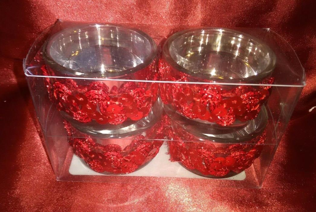 Glass Any Occasion Red Candle Holders Set of 4