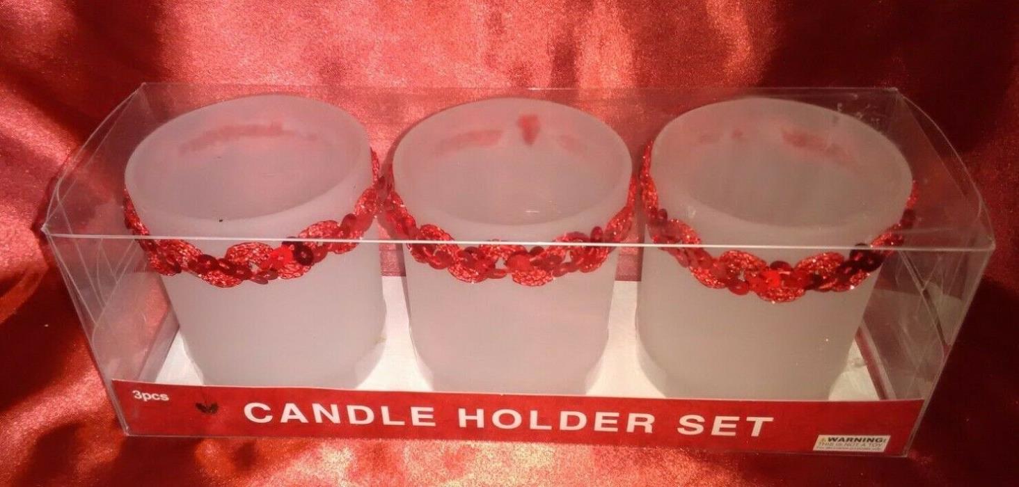 Glass Any Occasion Red Candle Holders Set of 3