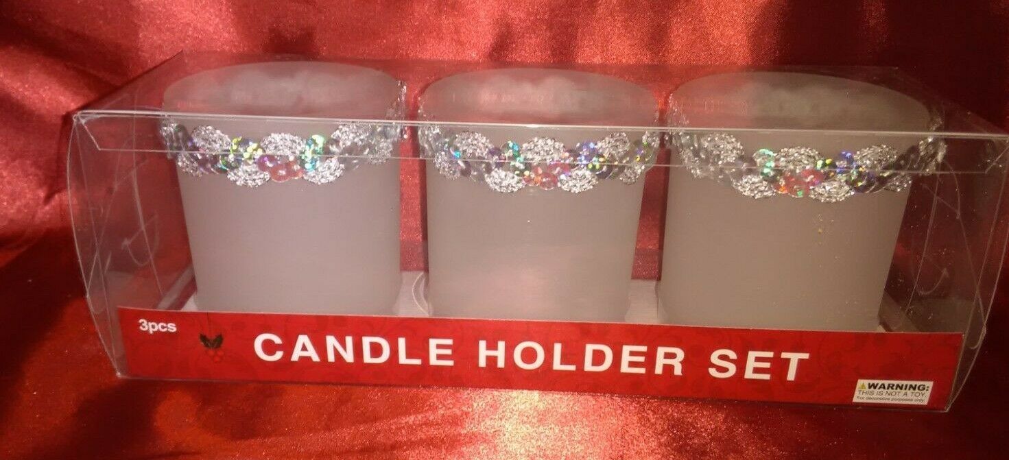 Glass Any Occasion Silver Candle Holders Set of 3