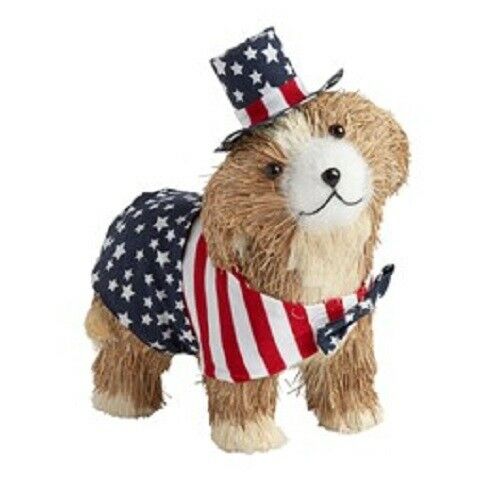 NEW!! Cute Country Farmhouse Patriotic Stars & Stripes Sisal Uncle Sam Puppy Dog