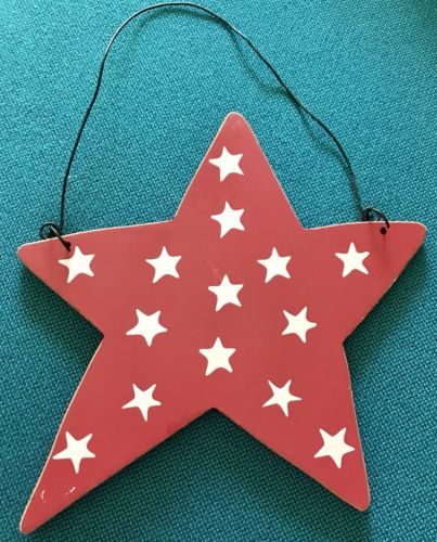 Red Wooden Star Americana 7 1/4” 10” With Wire Hanger