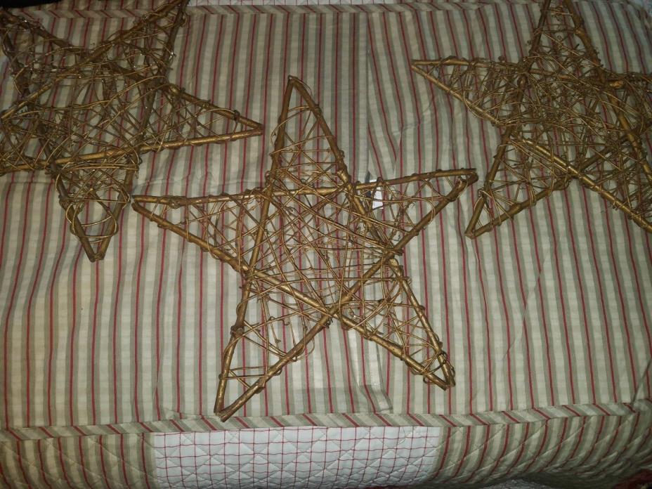 Lot of Three Twine/Wood Stars for Wall