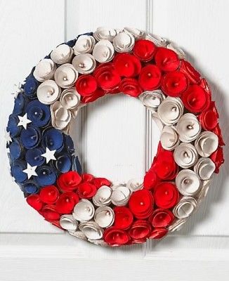 Patriotic Hanging Wreath Red White Blue Stars Stripes Americana Door Wall Decor