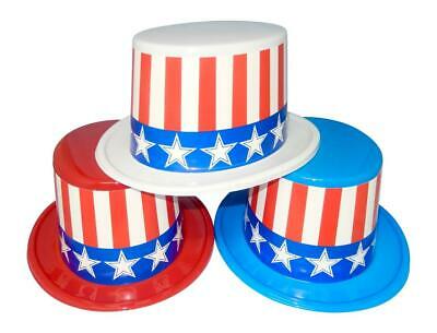 12 USA Plastic Patriotic Top Hats  For July 4th Patriotic Parades or Events