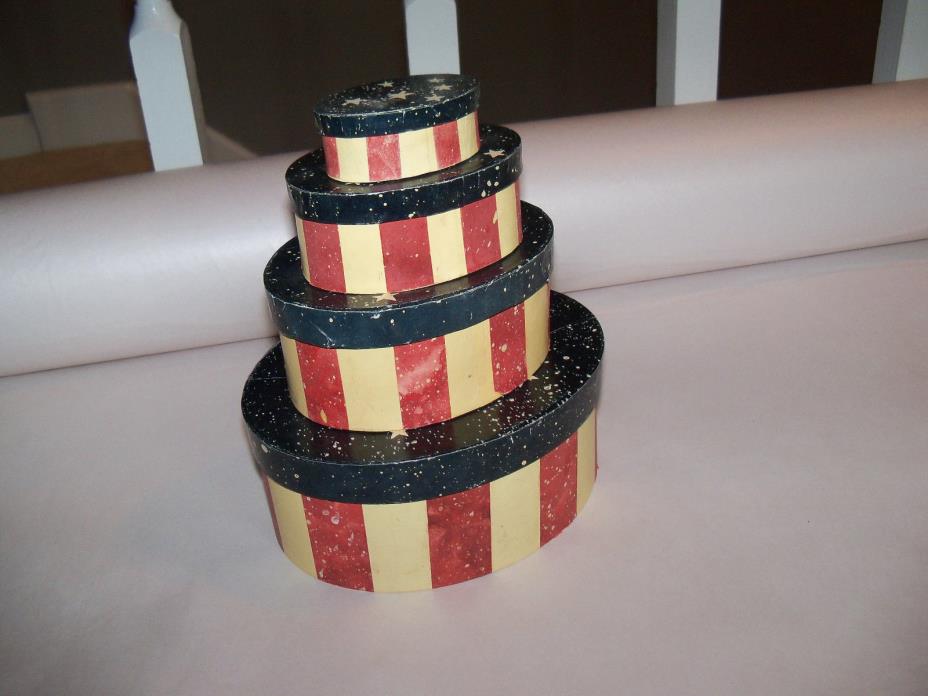 Americana Folk Art Patriotic Decor Paper Mache Boxes Set Flag Design star