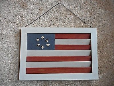 Patriotic Wood Flag Picture Photo Memo Holder Wall Hanging Decor July 4