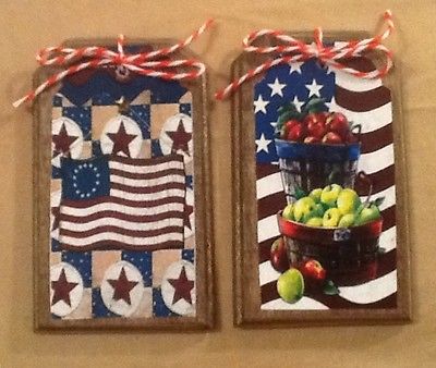5 Handcrafted Wood Americana HangTags/Ornaments/PRim Patriotic BowlFillers SET09