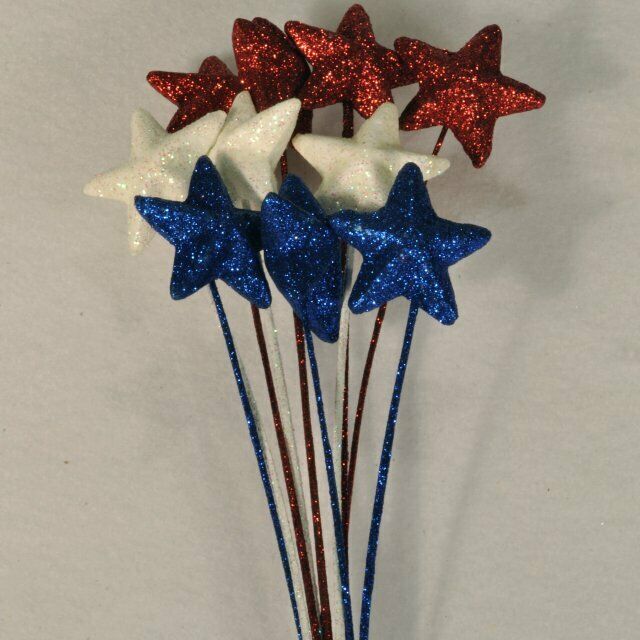 Glitter Star Pick Patriotic Red White Blue Assorted 10 Piece Pack #51003809