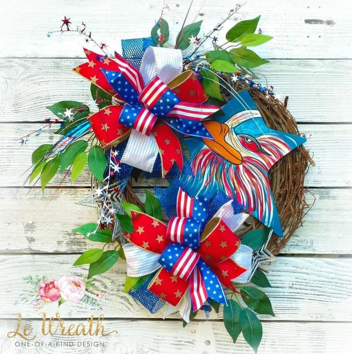 Patriotic Everyday 4th July Eagle Floral Wreath Door Silk Grapevine Arrangement