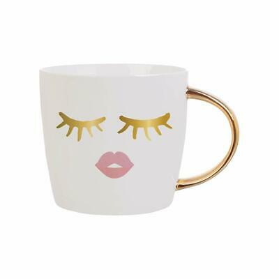Lash Face Lipstick Gold Tone On White 14 ounce Porcelain Ceramic Coffee Mug