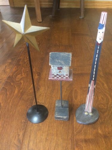 3 Patriotic Wooden metal Uncle Sam 4th of July Home Decor Star Bird house 9